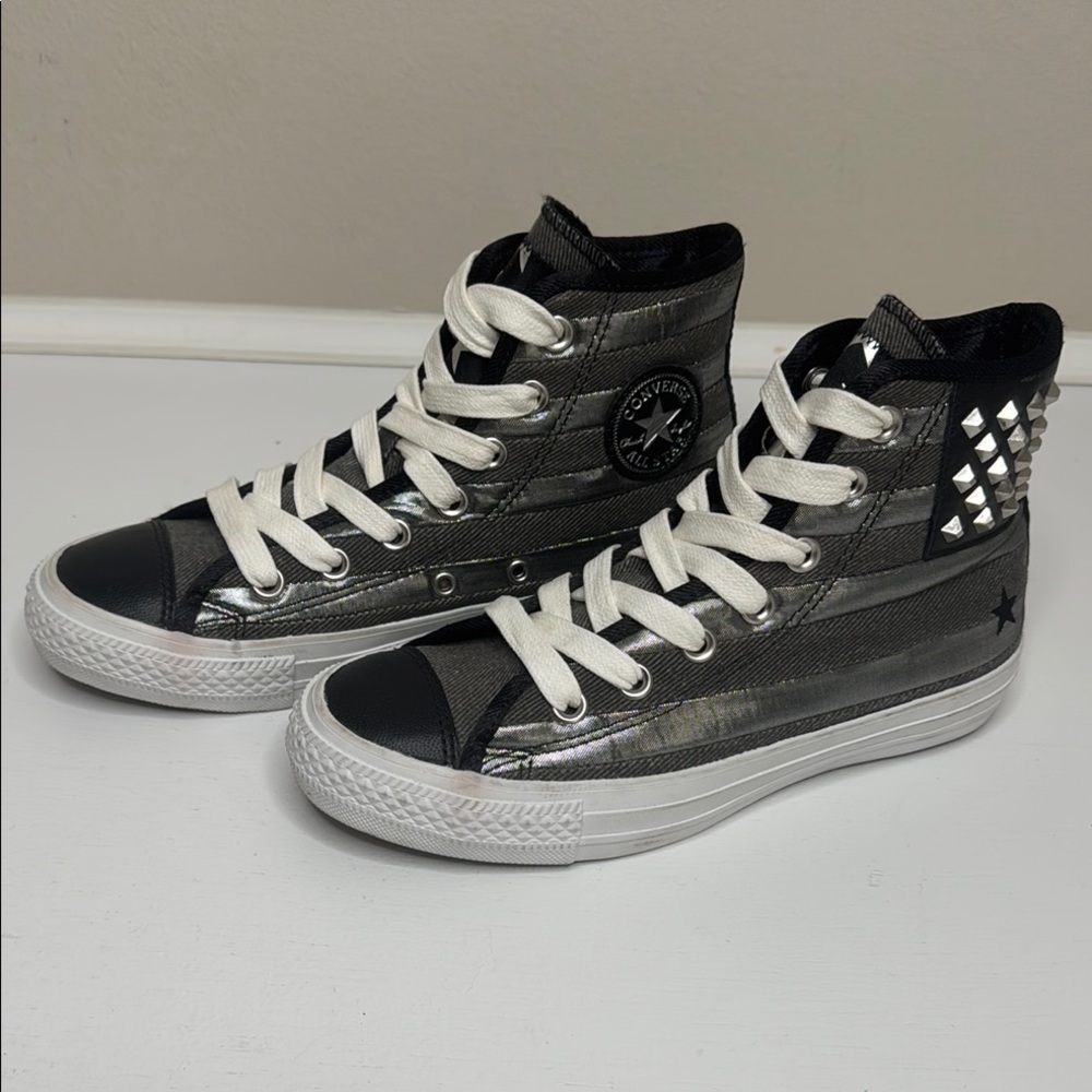 Converse All Star Unique Studs & Stripes Black/Silver High-Top Sneakers 6 Men 4